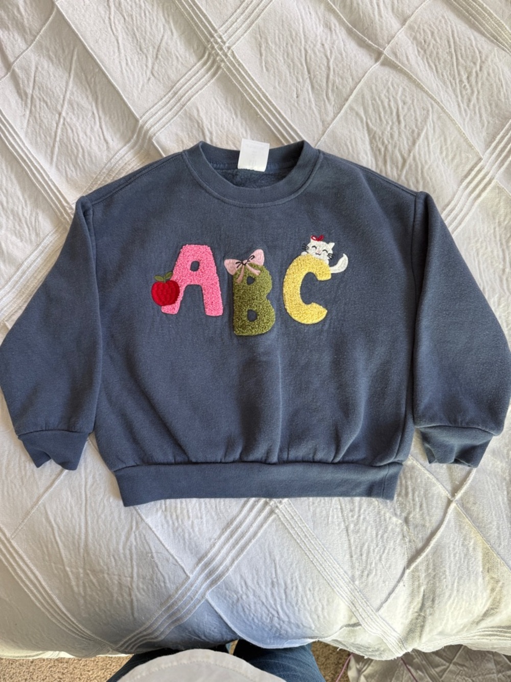 GAP Blue Crewneck Sweatshirt with Pink, Green & Yellow ABC Appliqué- 3 Years